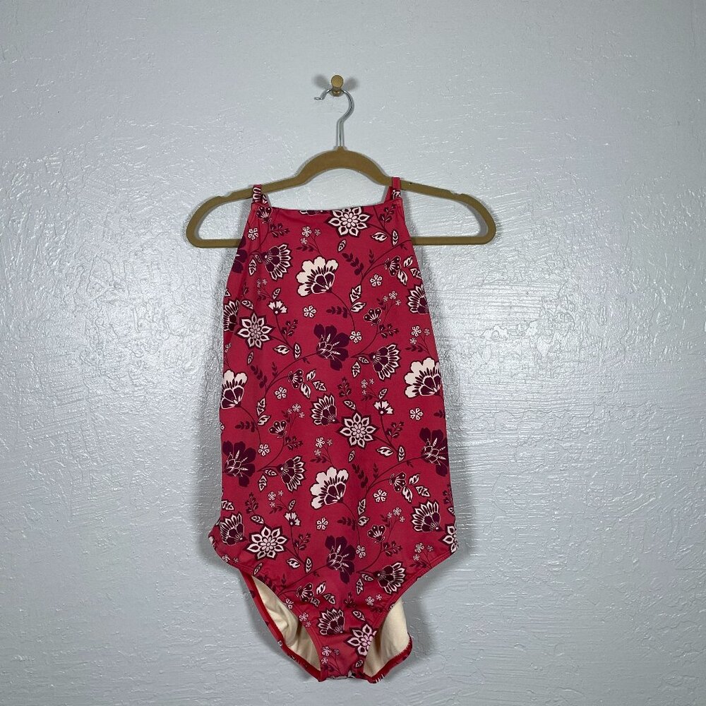 Beach Betty Women XL Rust Red Floral One Piece Swimsuit Crossback Straps Lined